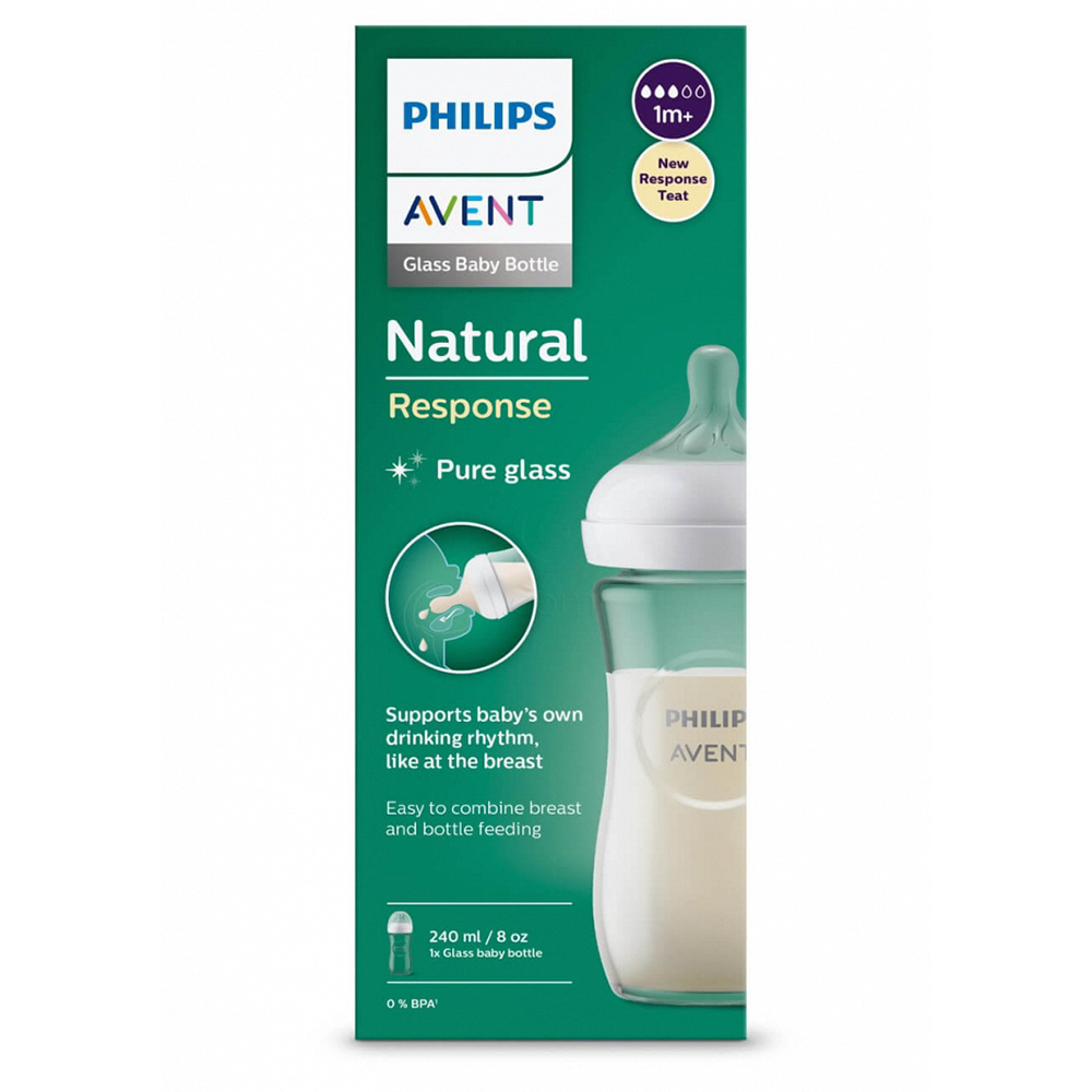 Avent Natural Response, steklenička steklena s silikonskim cucljem 3 - srednji pretok 1+ mesecev (240 ml)