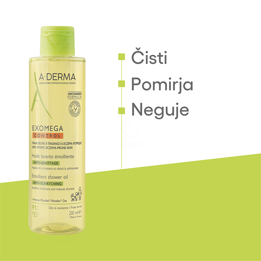 A-Derma Exomega Control, emolientno čistilno olje za tuširanje za atopijsko kožo (200 ml)