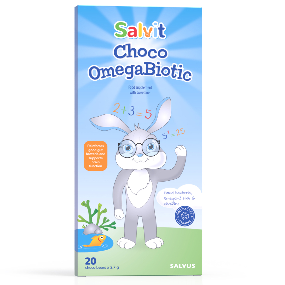 Salvit Choco OmegaBiotic, čokoladni medvedki z okusom žvečilnega gumija (20 medvedkov)