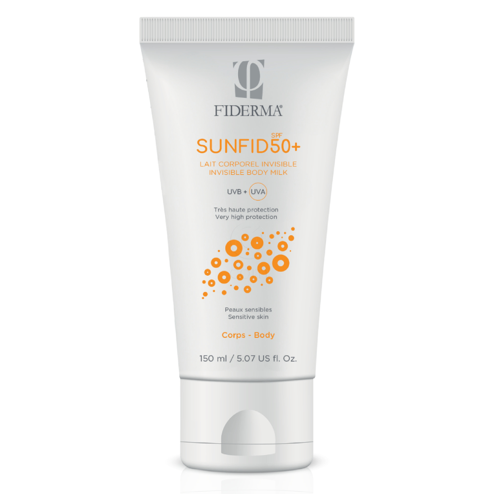 Fiderma Sunfid, nevidno mleko za zaščito pred soncem za občutljivo kožo za telo - ZF50+ (150 ml)