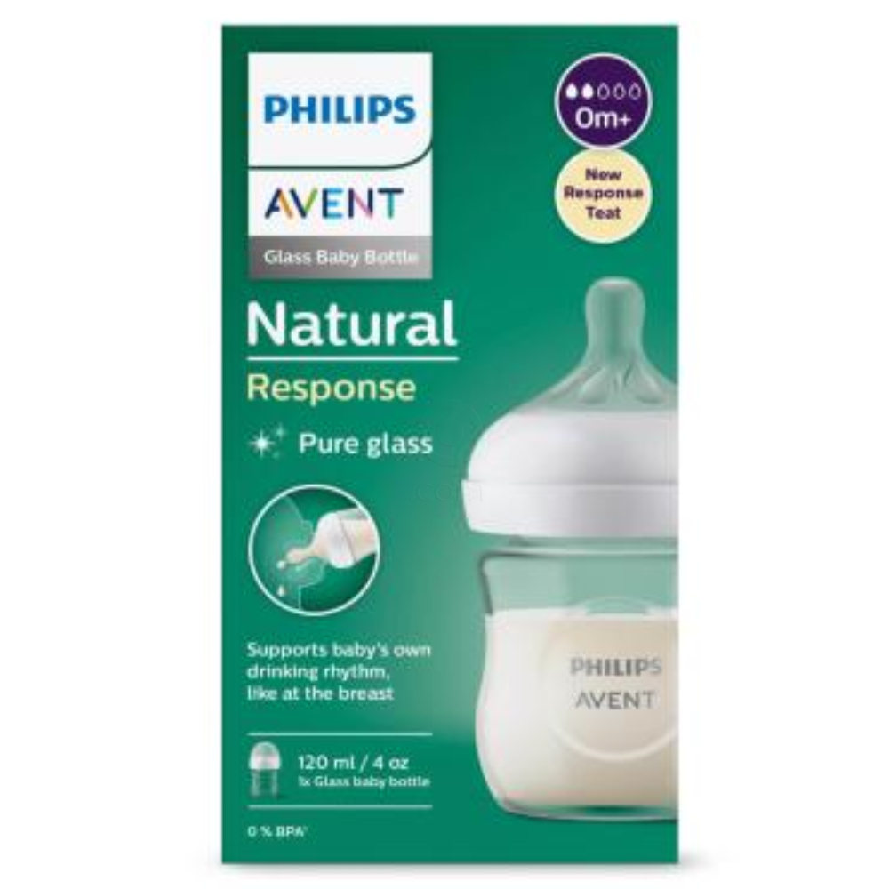 Avent Natural Response, steklenička steklena s silikonskim cucljem 2 - počasen pretok 0+ mesecev (120 ml)