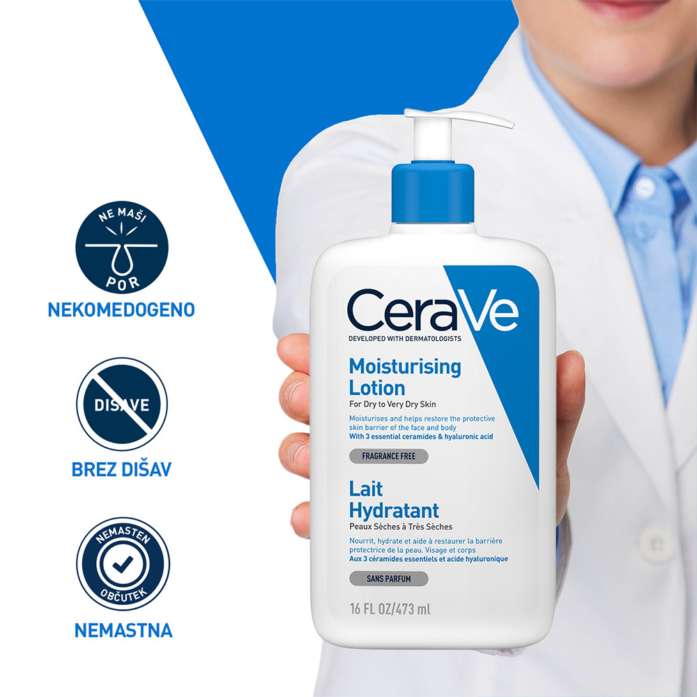 CeraVe, vlažilni losjon za telo za suho do zelo suho kožo (473 ml)