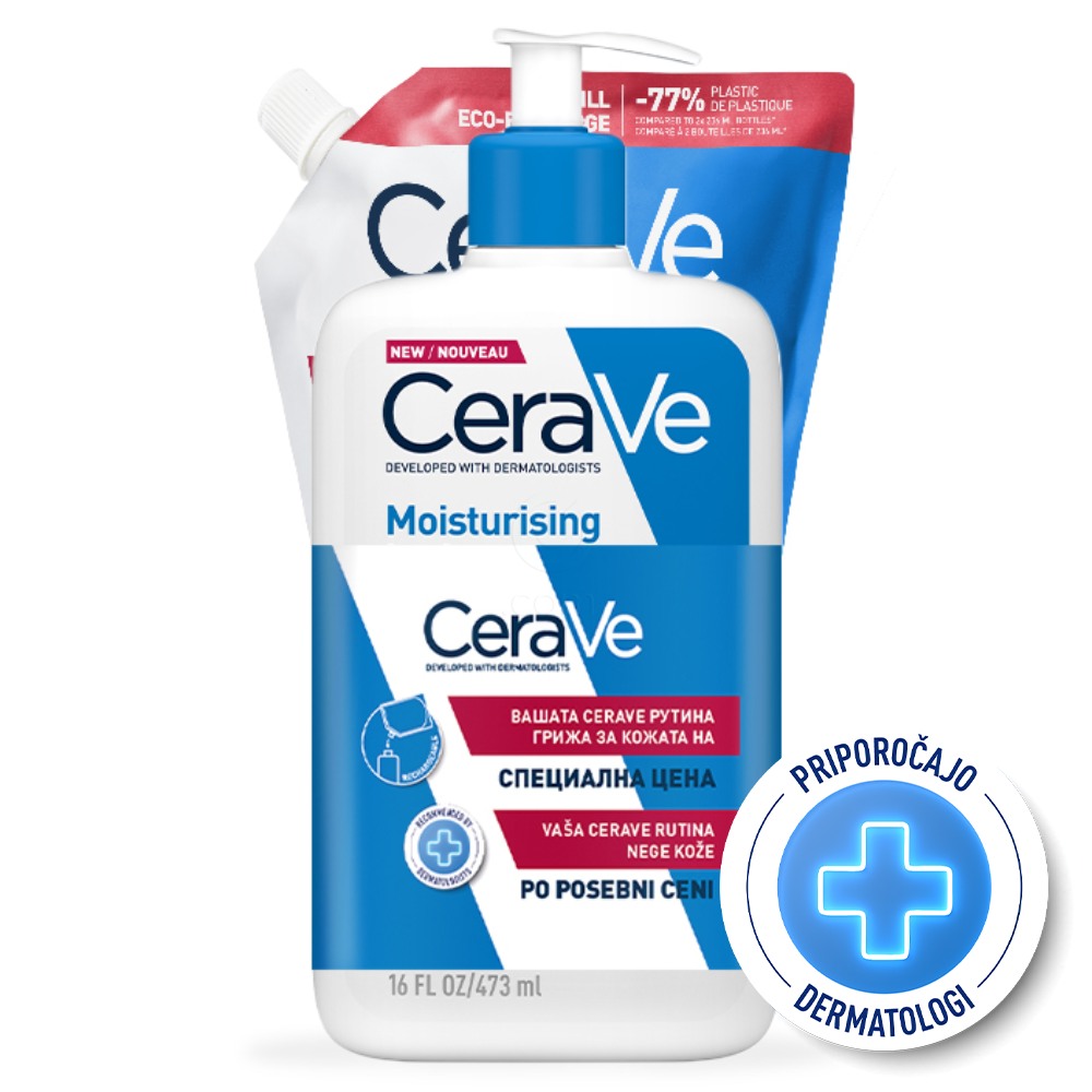 CeraVe, vlažilni losjon za telo za suho do zelo suho kožo + refill - paket (2 x 473 ml)