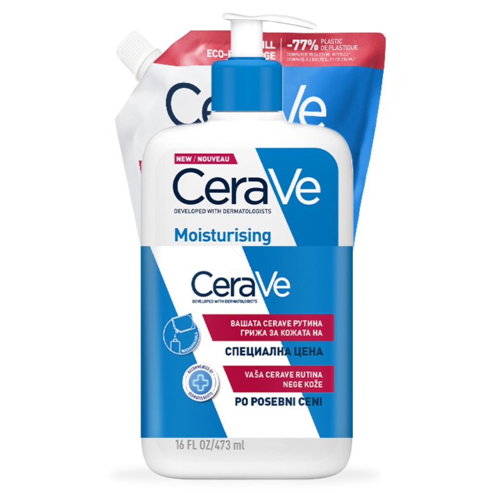  CeraVe, vlažilni losjon za telo za suho do zelo suho kožo + refill - paket (2 x 473 ml) 