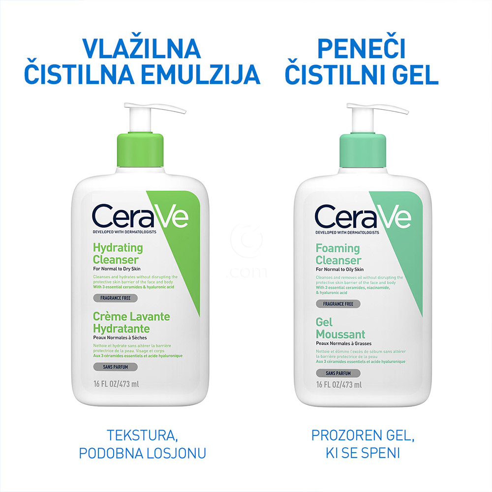CeraVe, vlažilna čistilna emulzija za obraz za normalno do suho kožo (473 ml)