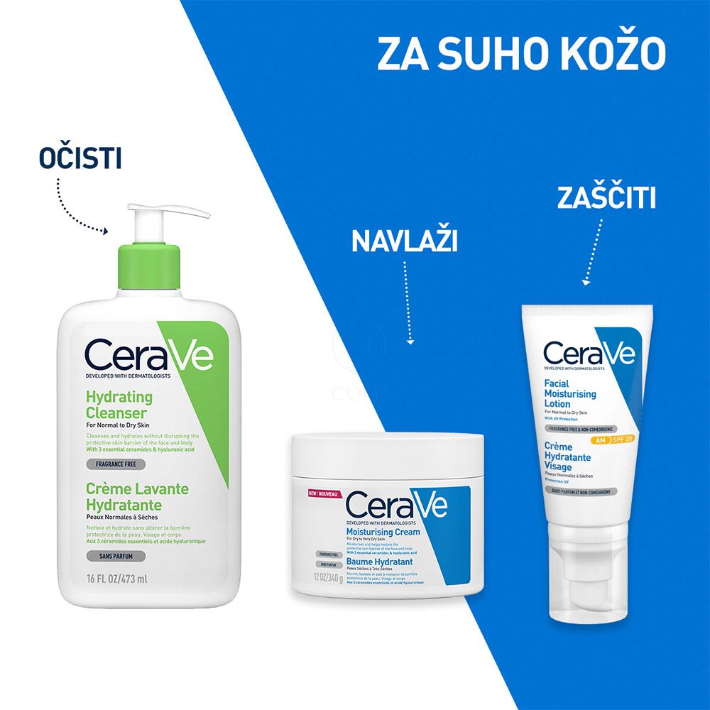 CeraVe, vlažilna čistilna emulzija za obraz za normalno do suho kožo (473 ml)