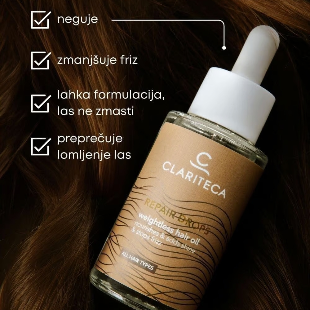 Clariteca Repair Drops, lahko negovalno olje za lase (50 ml)