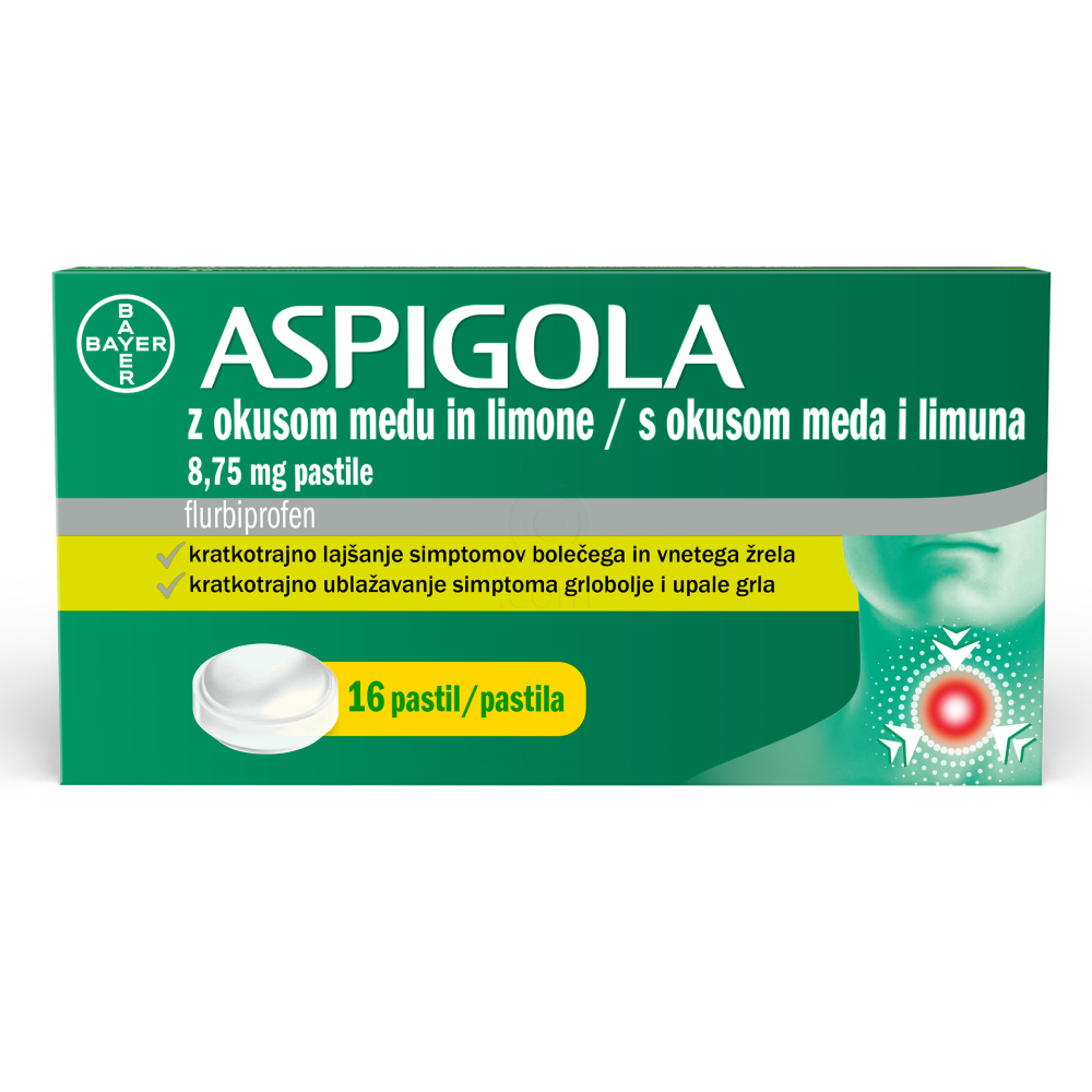 Aspigola 8,75 mg, pastile z okusom medu in limone (16 pastil)