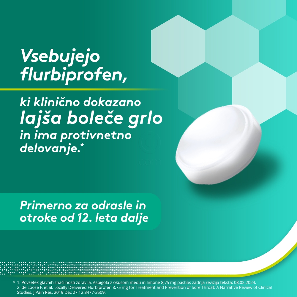 Aspigola 8,75 mg, pastile z okusom medu in limone (16 pastil)