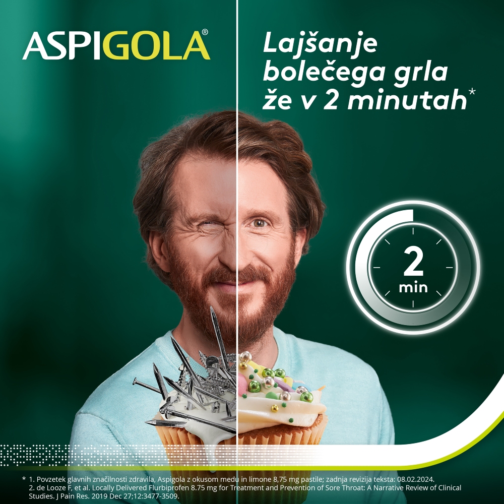 Aspigola 8,75 mg, pastile z okusom medu in limone (16 pastil)