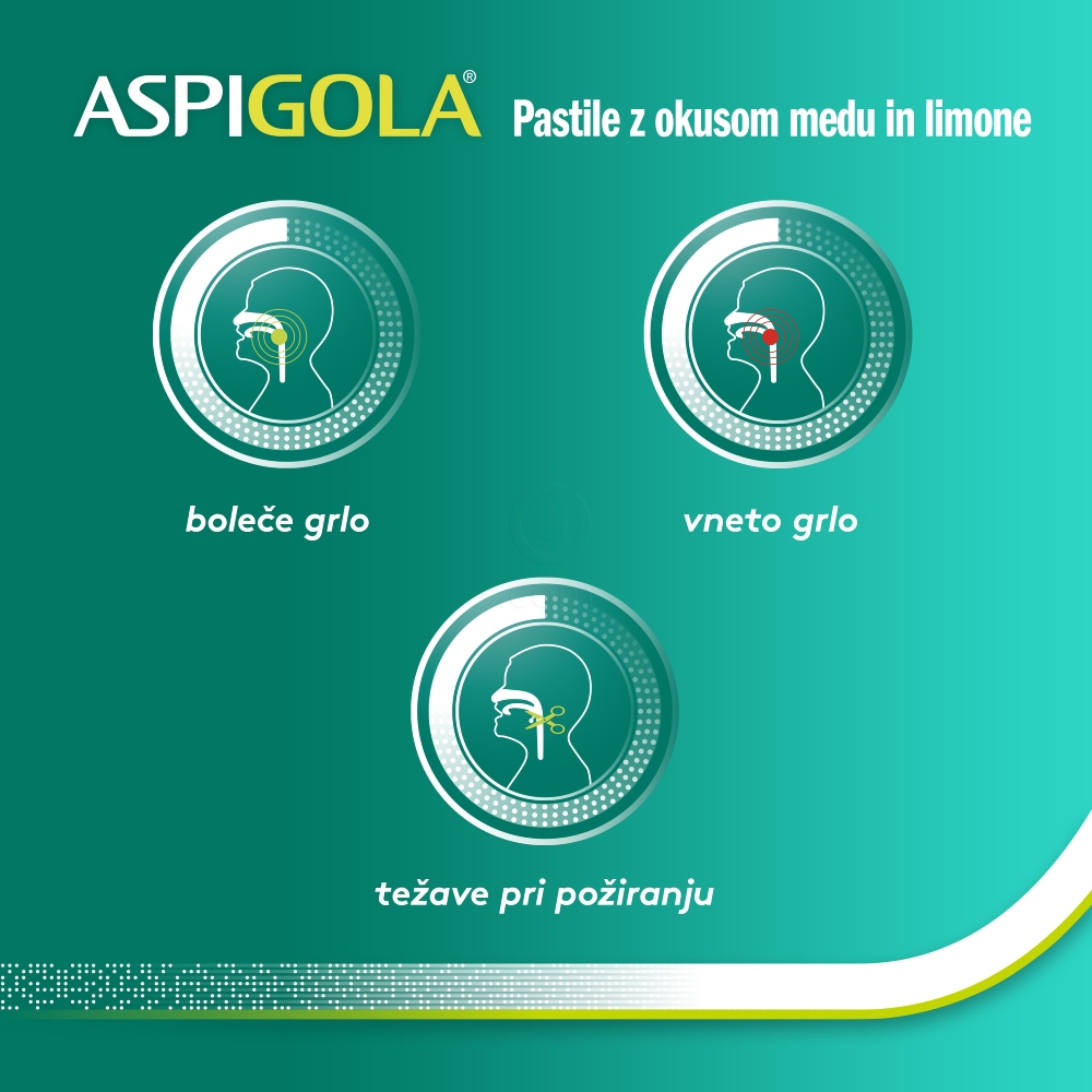 Aspigola 8,75 mg, pastile z okusom medu in limone (16 pastil)