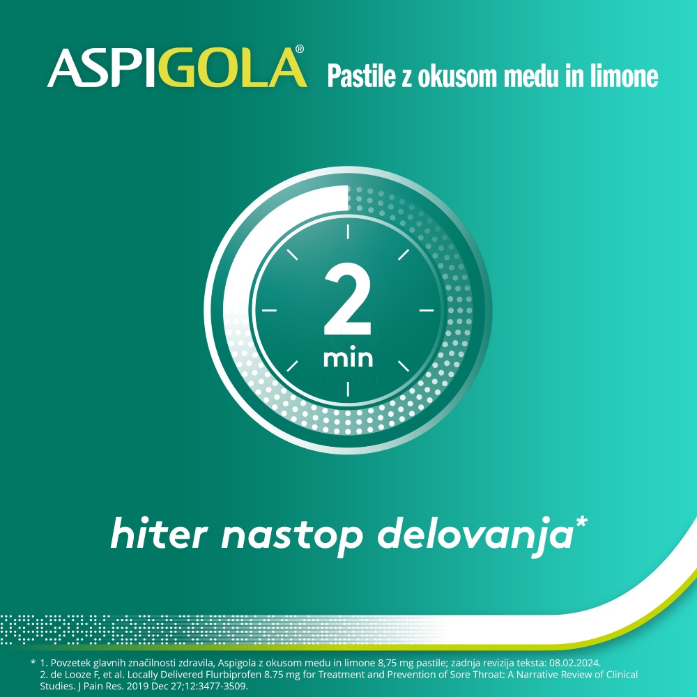 Aspigola 8,75 mg, pastile z okusom medu in limone (16 pastil)