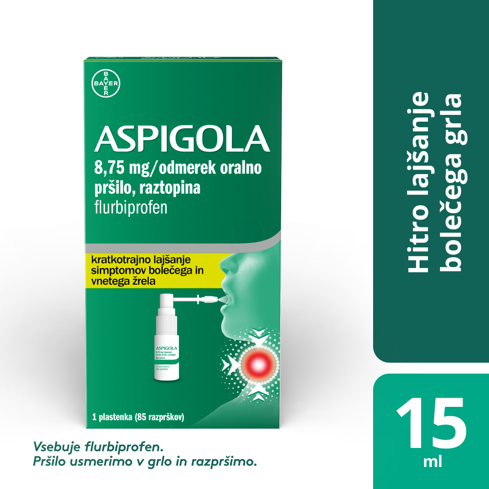 Aspigola 8,75 mg/odmerek, oralno pršilo - raztopina (15 ml)