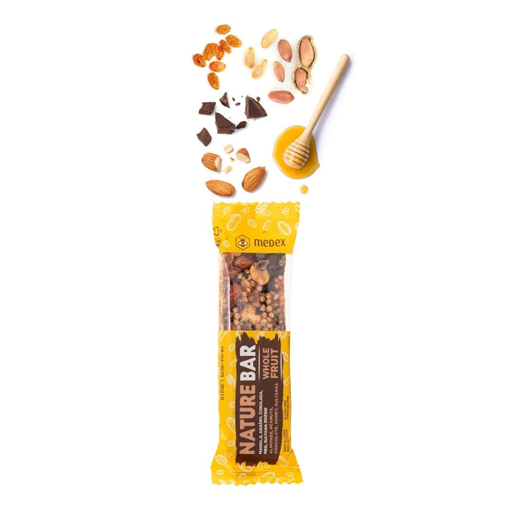 Medex Nature Bar, ploščica - rozine, med, čokolada, mandlji in arašidi (40 g)
