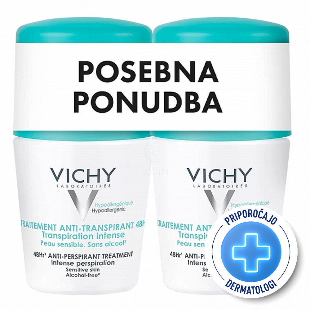 Vichy Deo, deodorant z antiperspirantom za uravnavanje potenja 48h (2 x 50 ml)