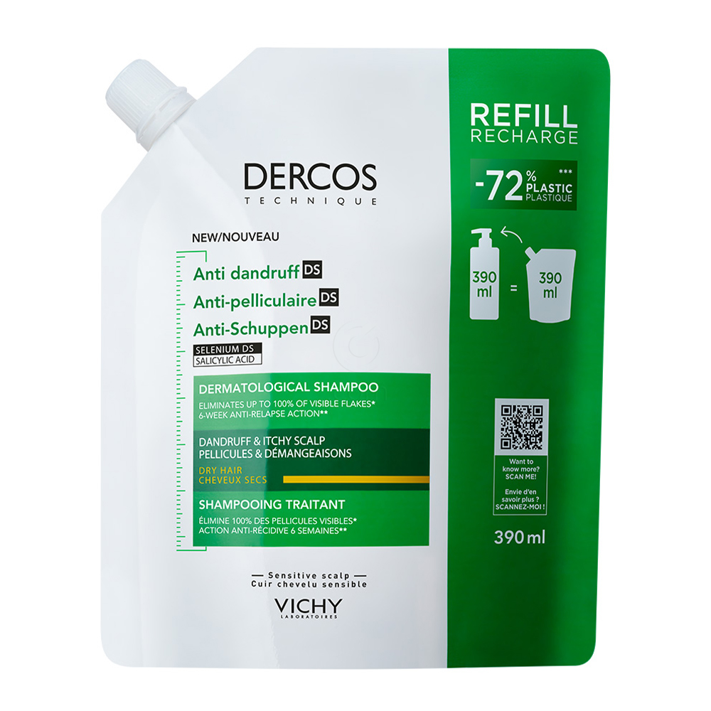 Vichy Dercos, šampon proti prhljaju za suhe lase - eko refill (390 ml)