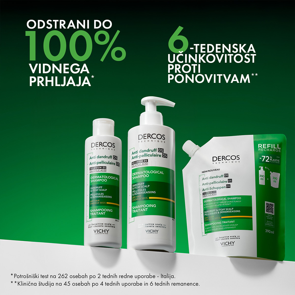 Vichy Dercos, šampon proti prhljaju za suhe lase - eko refill (390 ml)
