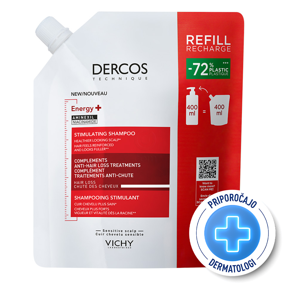 Vichy Dercos Aminexil Energisant, šampon proti izpadanju las - eko refill (400 ml)
