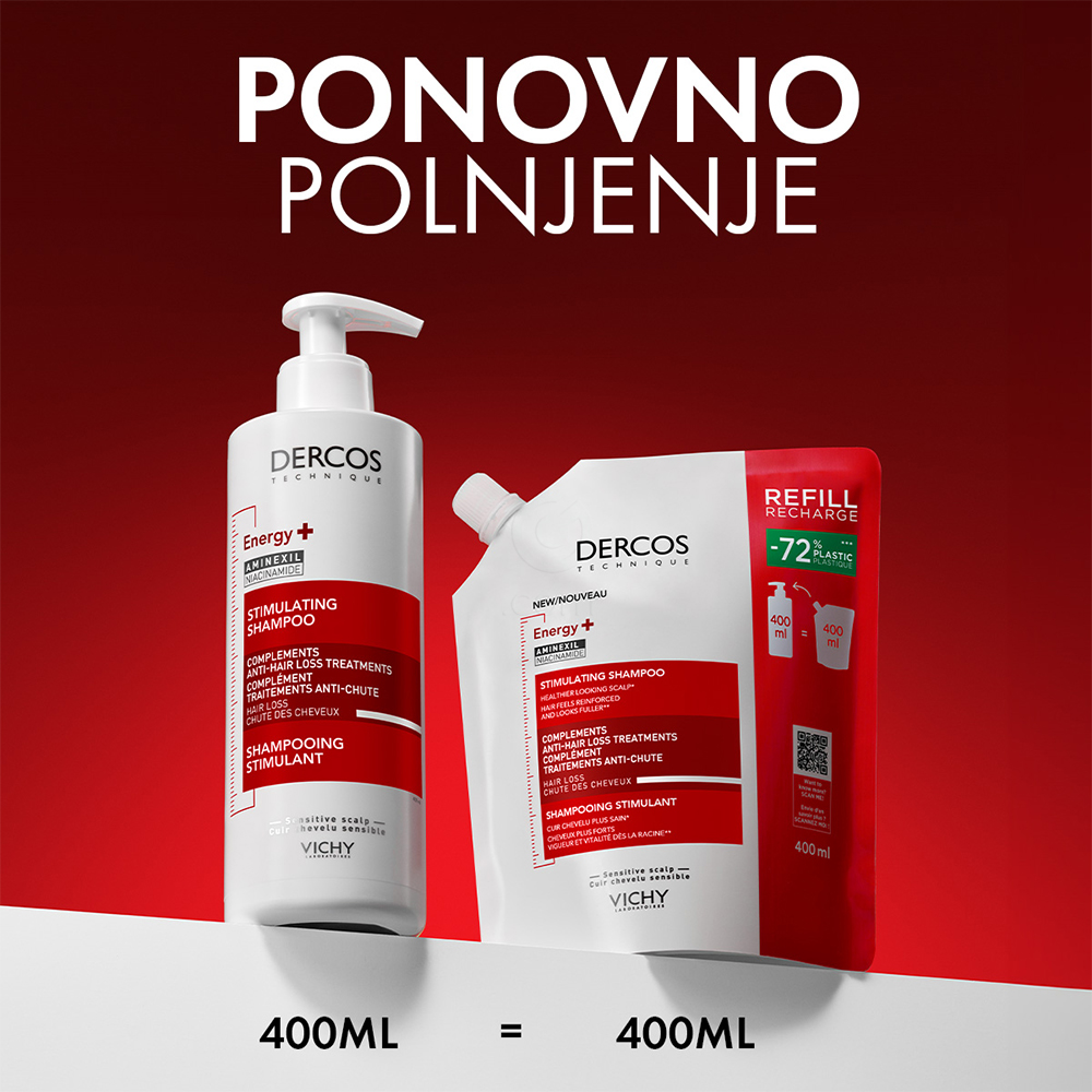 Vichy Dercos Aminexil Energisant, šampon proti izpadanju las - eko refill (400 ml)