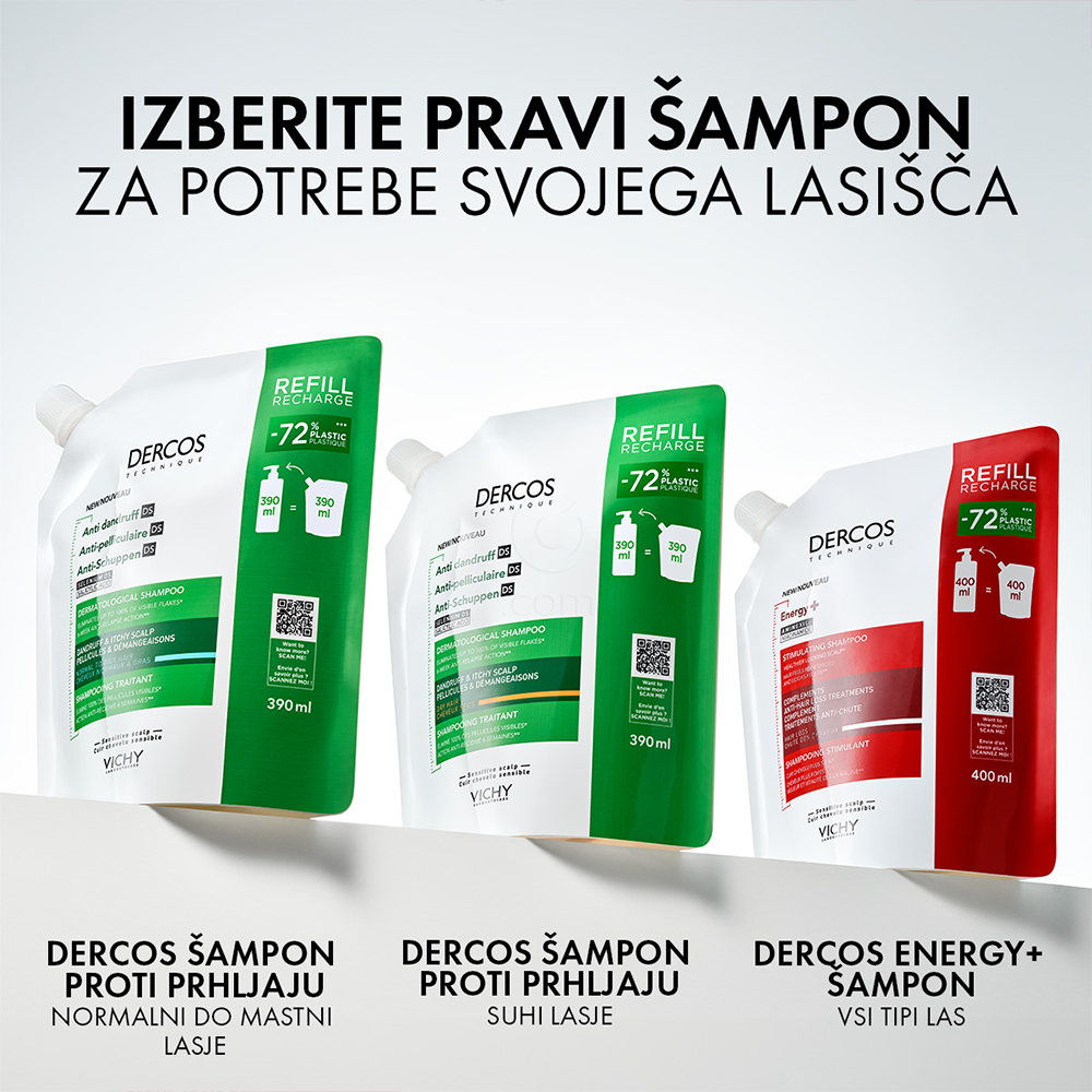 Vichy Dercos Aminexil Energisant, šampon proti izpadanju las - eko refill (400 ml)