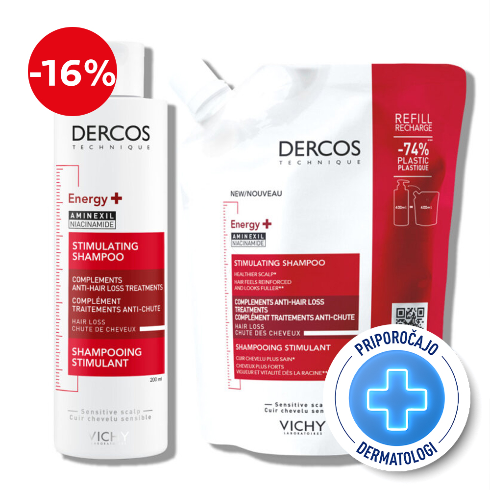 Vichy Dercos Energisant, protokol šampon proti izpadanju las + eko polnilo (200 ml + 400 ml)