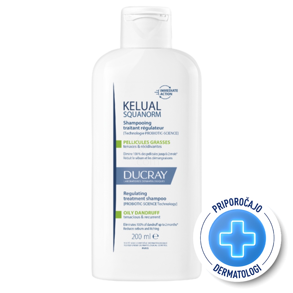 Ducray Kelual Squanorm, regulirajoči tretma šampon proti mastnemu prhljaju (200 ml)