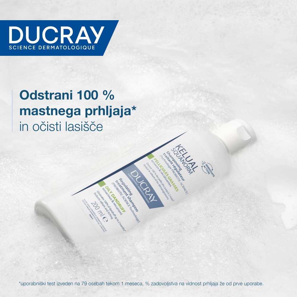 Ducray Kelual Squanorm, regulirajoči tretma šampon proti mastnemu prhljaju (200 ml)