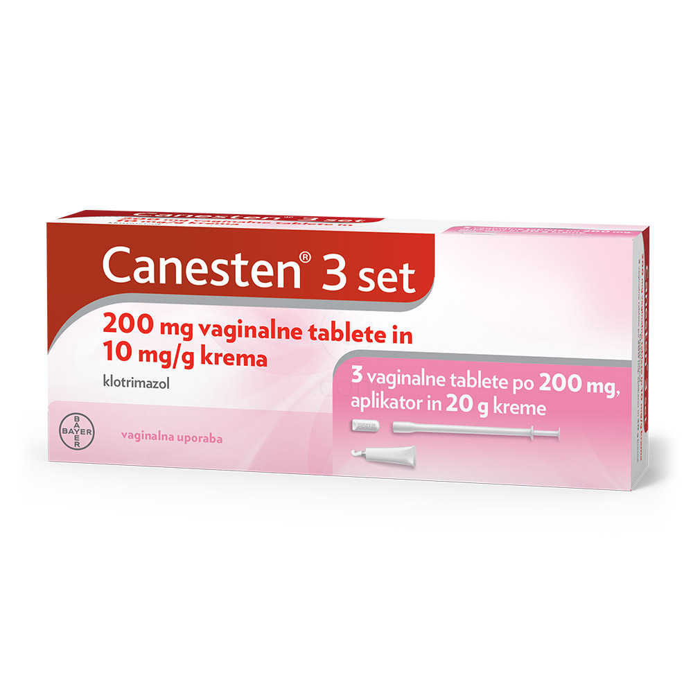 Canesten 3 set, 200 mg vaginalne tablete in 10 mg/g krema (3 globule + 20 g kreme)