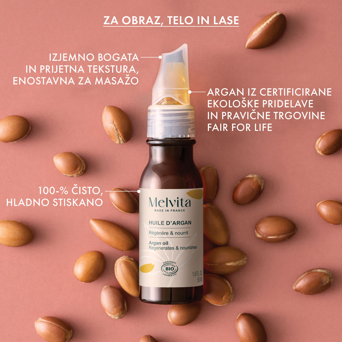 Melvita Arganovo olje, lepotilno olje za obraz, telo in lase (50 ml)