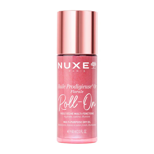 Nuxe Huile Prodigieuse Or Florale Roll-On, cvetlično večnamensko suho olje za obraz, telo in lase z bleščicami (60 ml)