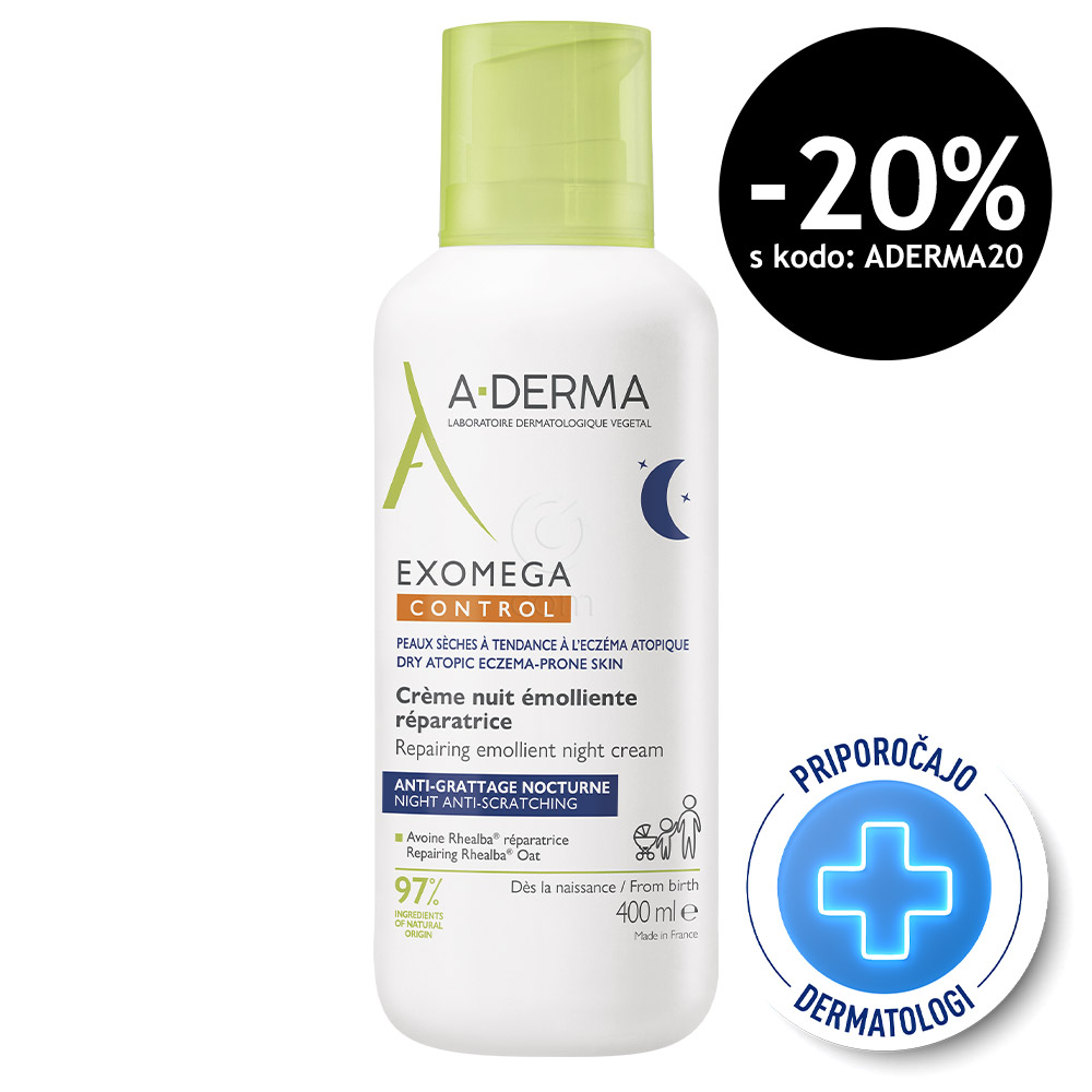 A-Derma Exomega Control, emolientna obnavljajoča nočna krema - plastenka (400 ml)