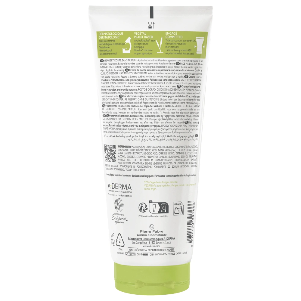 A-Derma Exomega Control, emolientna obnavljajoča nočna krema - tuba (200 ml)