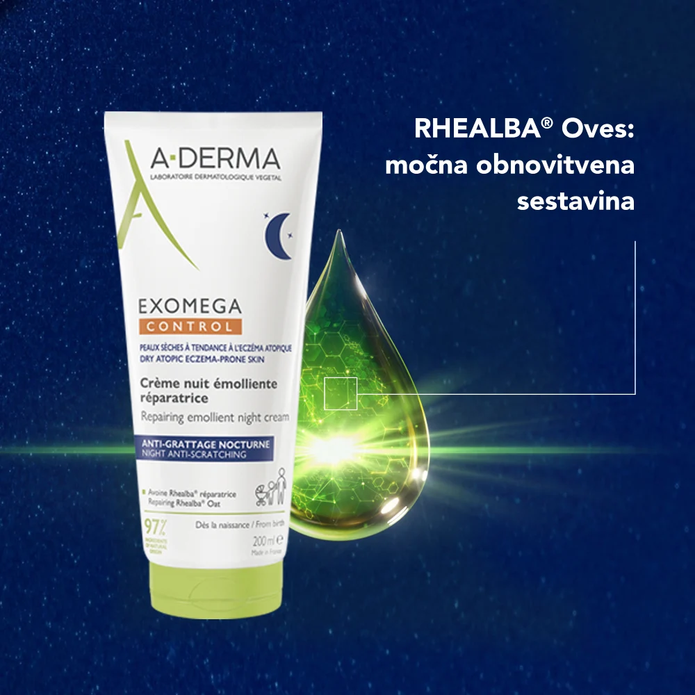 A-Derma Exomega Control, emolientna obnavljajoča nočna krema - tuba (200 ml)