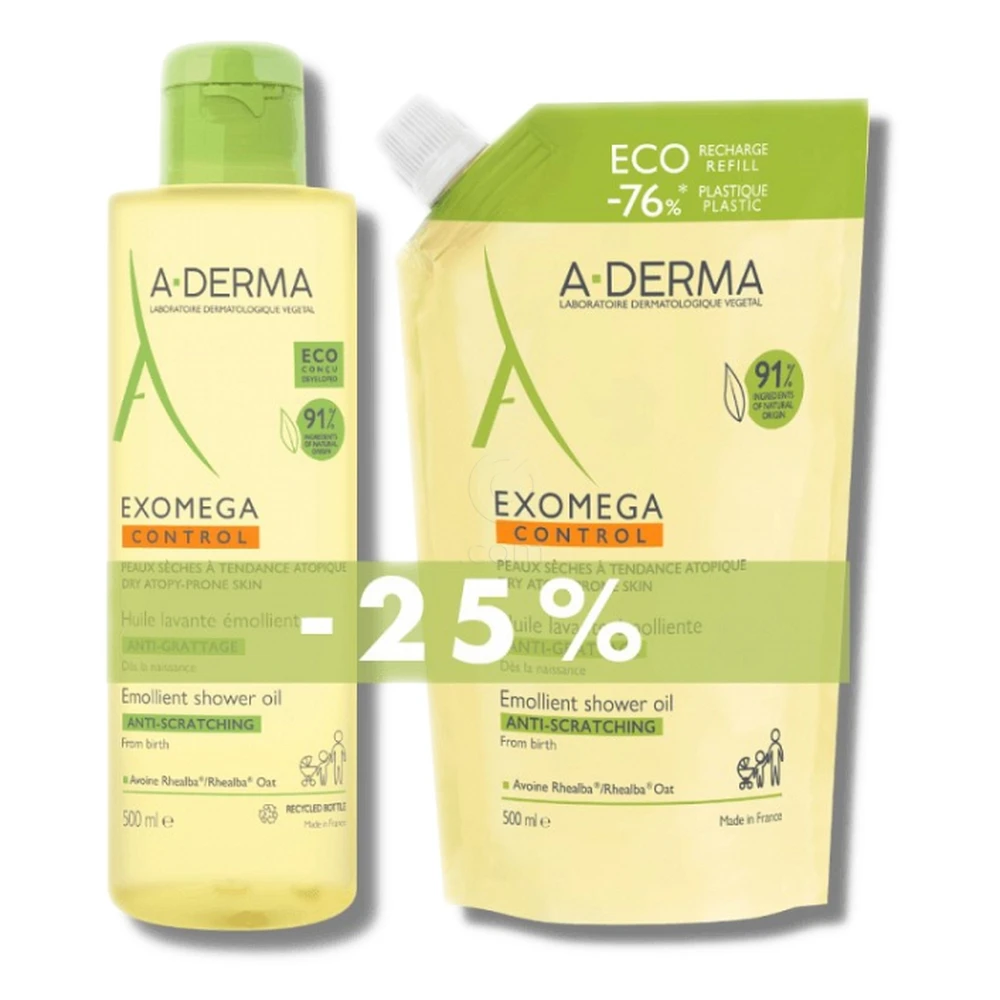 A-Derma Exomega Control, emolientno čistilno olje - paket (2 x 500 ml)