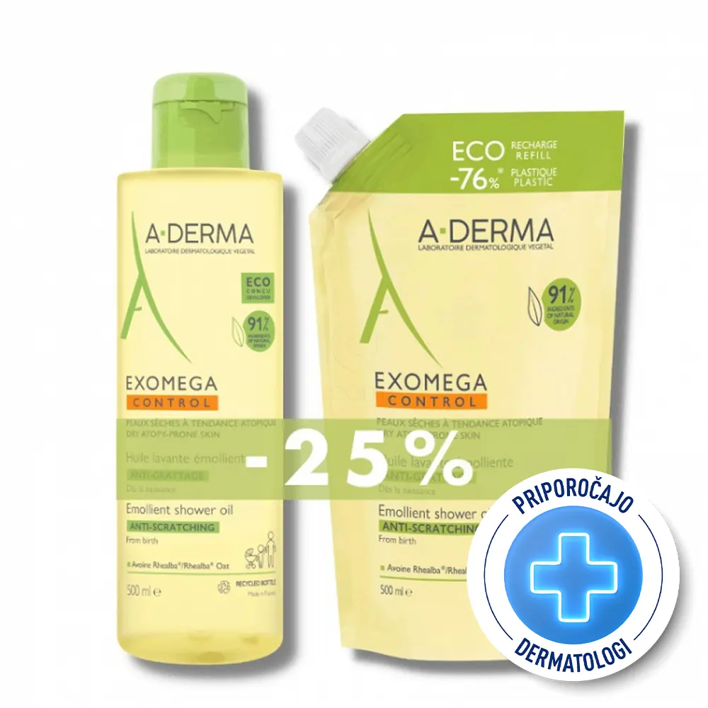 A-Derma Exomega Control, emolientno čistilno olje - paket (2 x 500 ml)