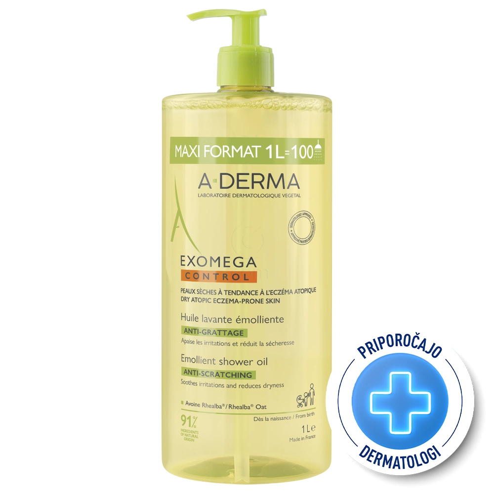 A-Derma Exomega Control, emolientno čistilno olje za tuširanje (1000 ml)