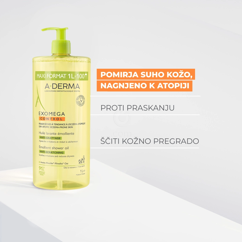 A-Derma Exomega Control, emolientno čistilno olje za tuširanje (1000 ml)