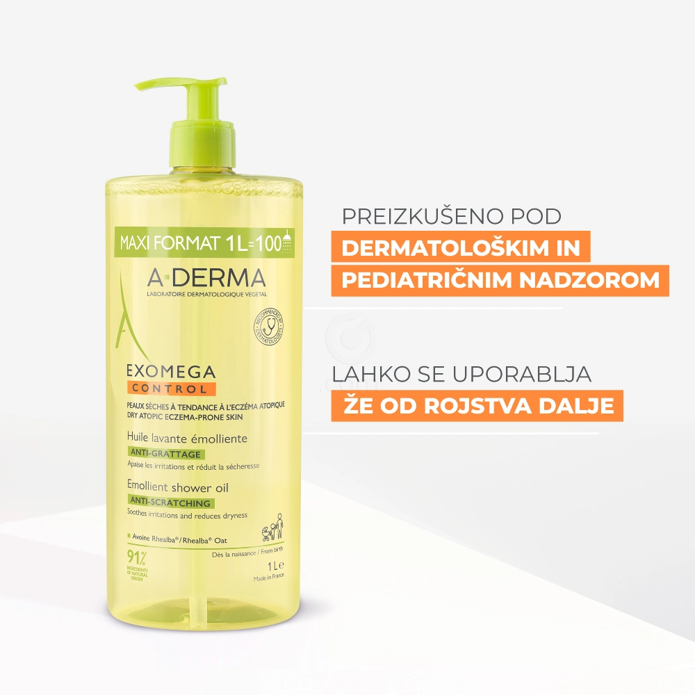 A-Derma Exomega Control, emolientno čistilno olje za tuširanje (1000 ml)
