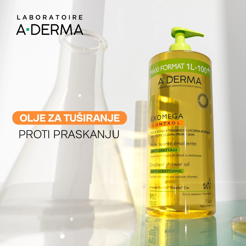 A-Derma Exomega Control, emolientno čistilno olje za tuširanje (1000 ml)