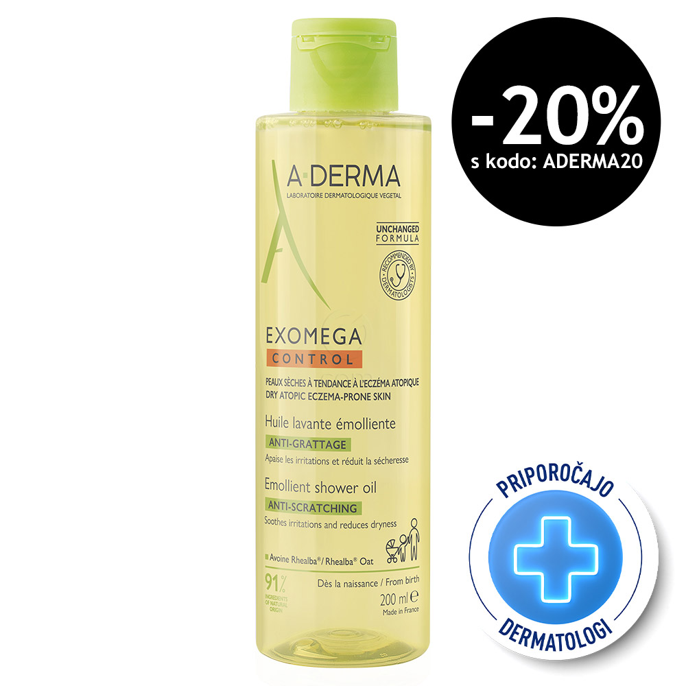 A-Derma Exomega Control, emolientno čistilno olje za tuširanje za atopijsko kožo (200 ml)