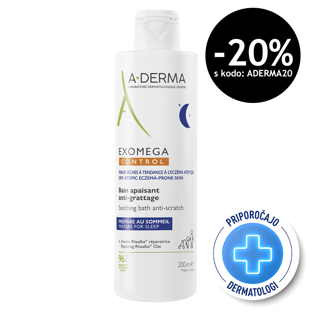 A-Derma Exomega Control, pomirjojoča kopel proti praskanju - plastenka (200 ml)