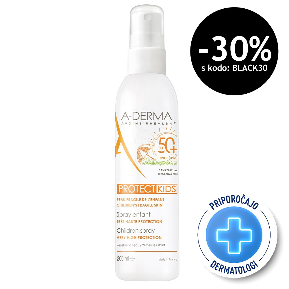 A-Derma Protect Kids, pršilo za zaščito pred soncem - ZF50+ (200 ml)