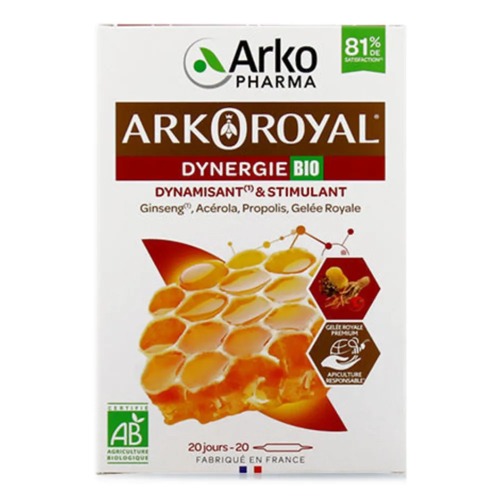 Arkoroyal Dynergie kompleks z matičnim mlečkom Arkopharma, acerolo in propolisom, ampule (20 x 10 ml)
