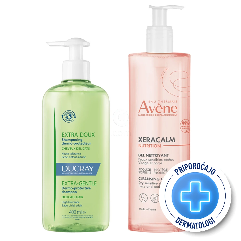 Avene in Ducray, rutina za vsakodnevno higieno športnikov (400 ml + 750 ml)