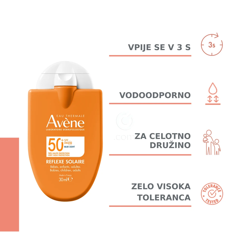 Avene Sun, paket - otroško pršilo ZF50+ in Reflexe Solaire emulzija ZF50+ (200 ml + 30 ml)