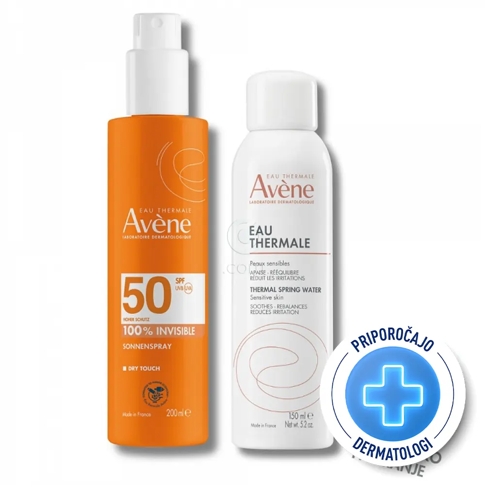 Avene Sun, paket - nevidno pršilo ZF50 in termalna voda (200 ml + 150 ml)
