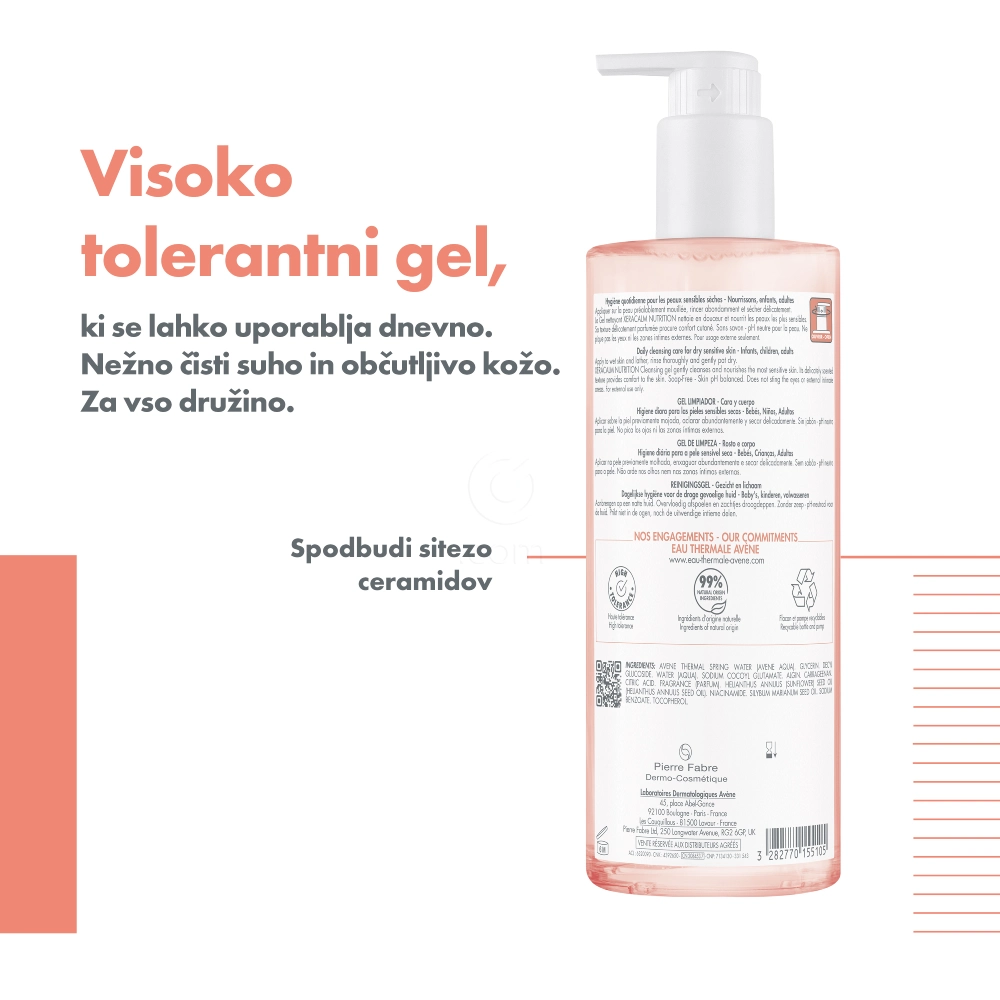 Avene XeraCalm Nutrition, vlažilni gel za čiščenje (750 ml)