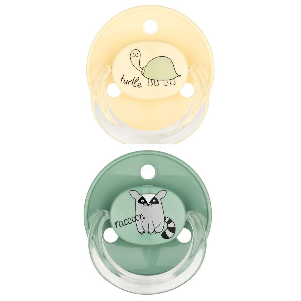 Baby-Nova, okrogla silikonska duda z obročkom, dekor - 0 do 24 mesecev (2 dudi)