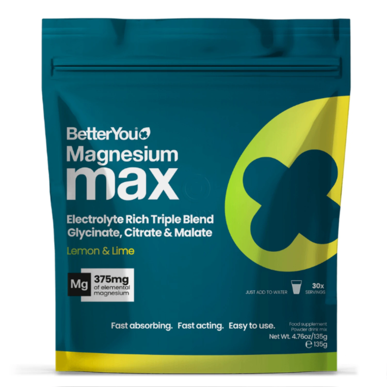 BetterYou Magnezij Max, prašek - limona in limeta (135 g)