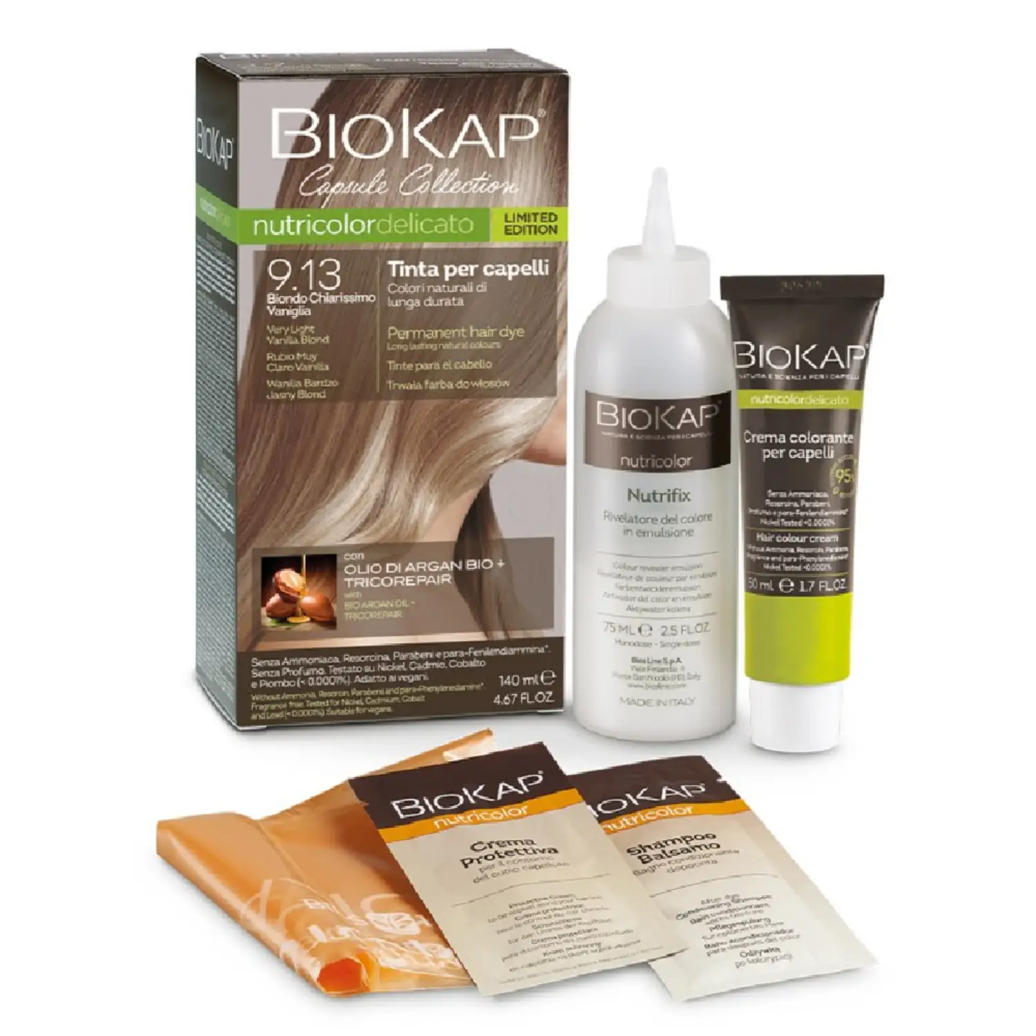 BioKap Nutricolor Delicato 9.13, set za hitro barvanje las - svetlo vanilija blond (1 set)